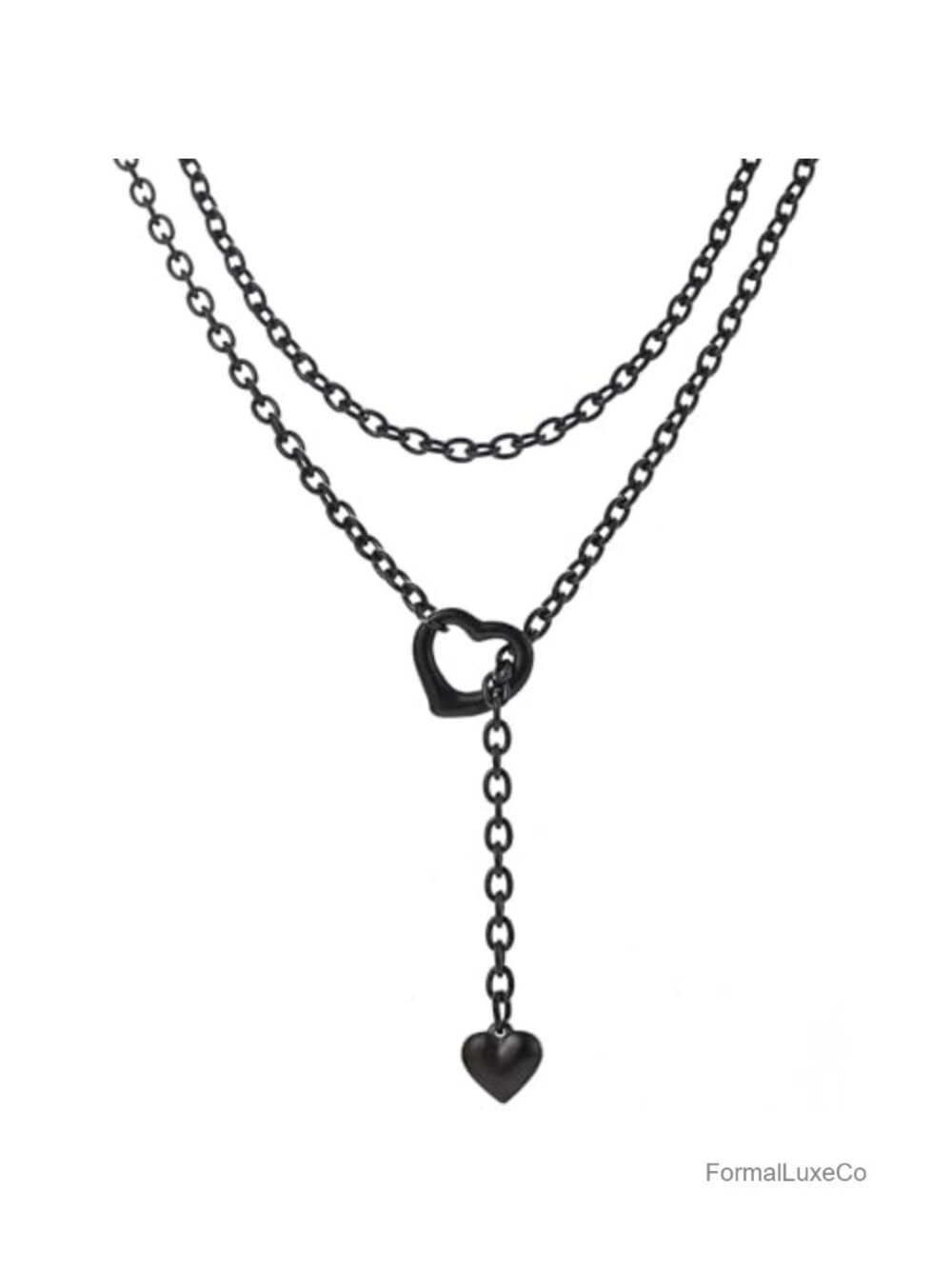 Heart Y-Necklace Long Chain Stainless Steel Gothic Adjustable Women Jewelry